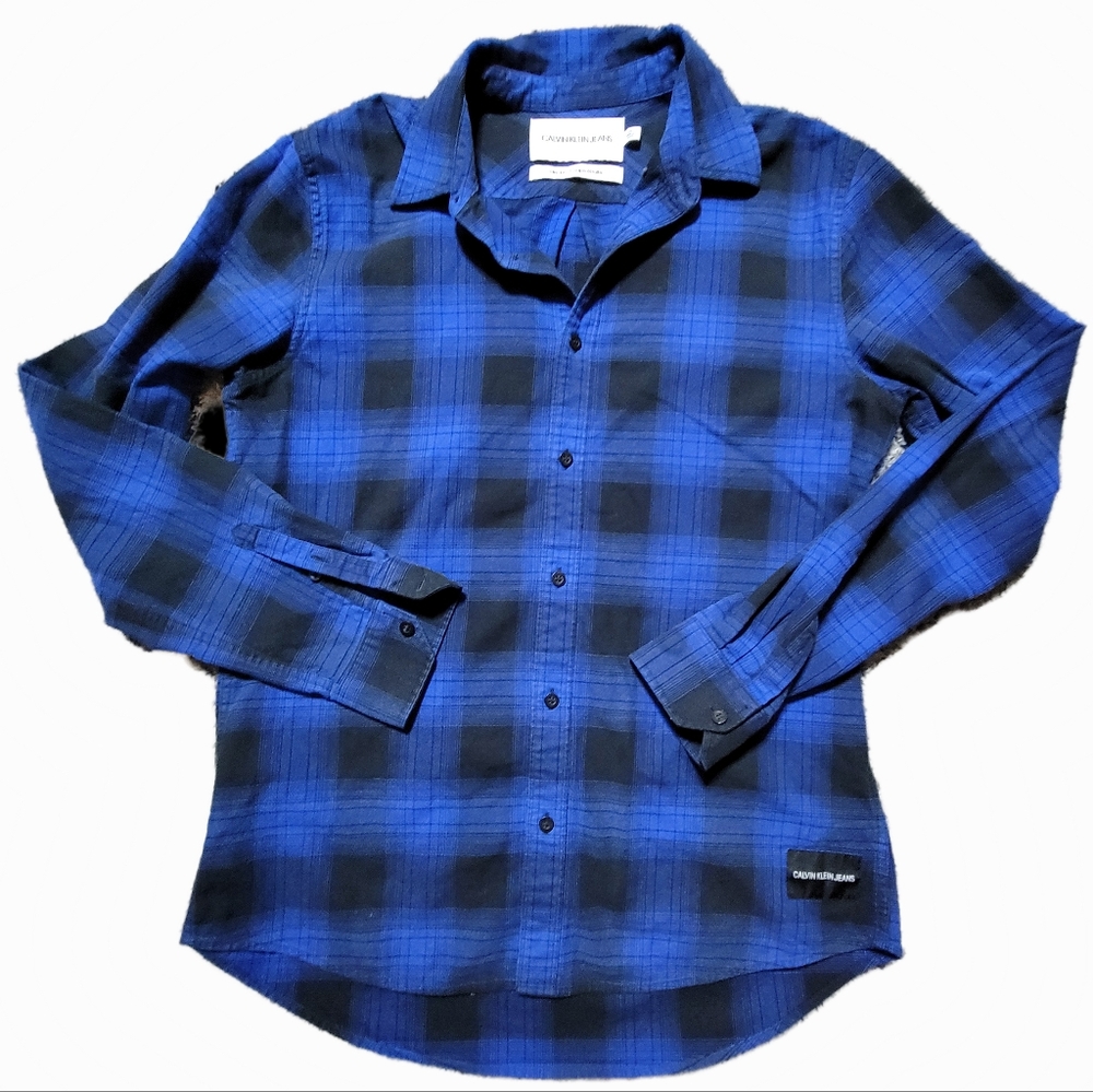 Calvin klein electric blue plaid flannel slim fit large